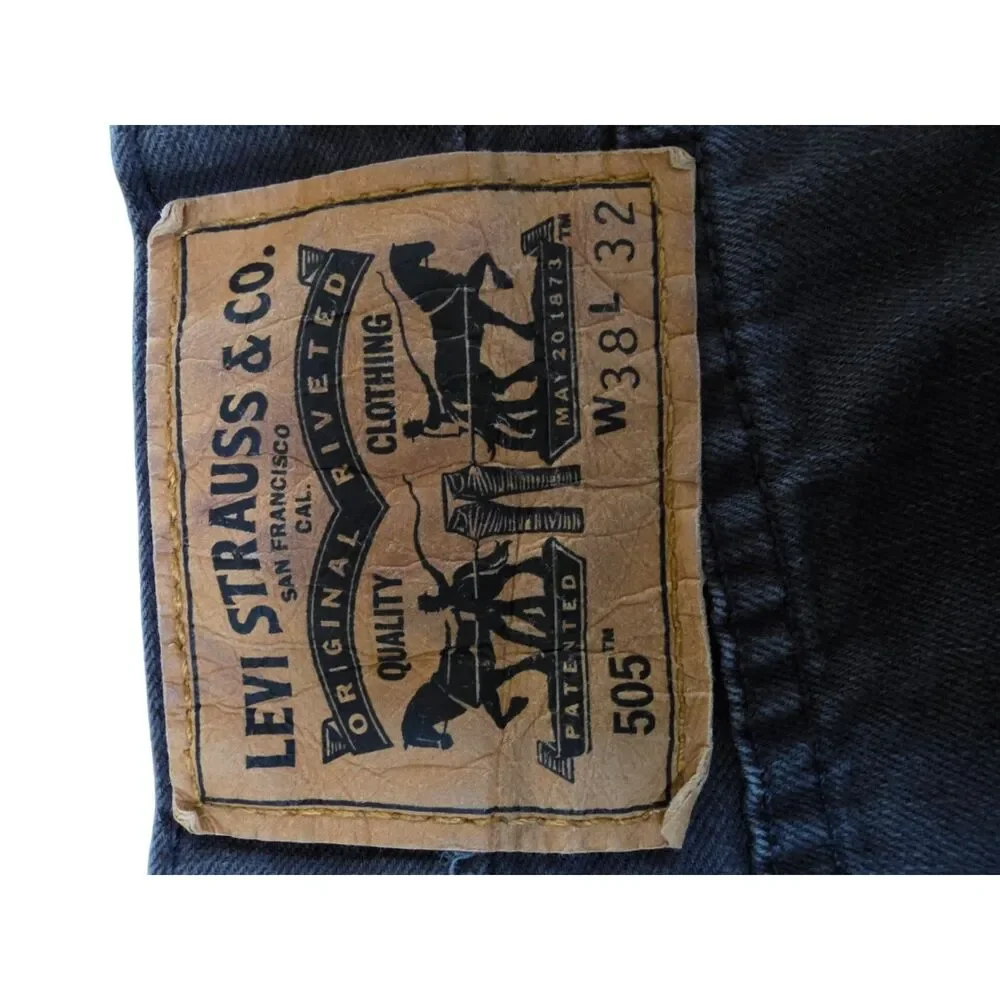 Levi's 505 Men's Jeans 38x32 Black Regular Fit Straight Leg Denim